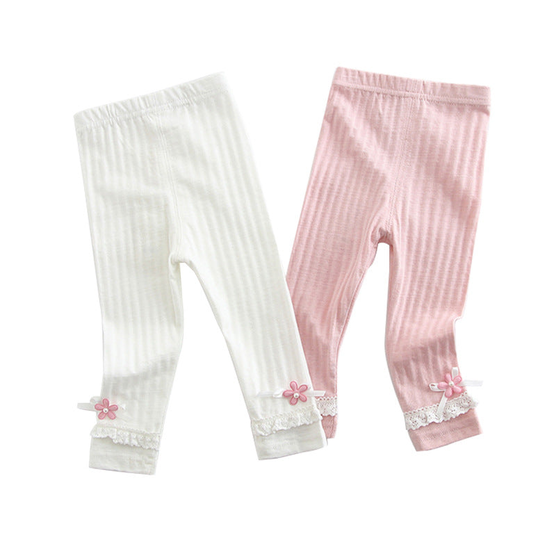 Baby Girl's Leggings w Little Flower Decoration - 0524 - Little Kooma