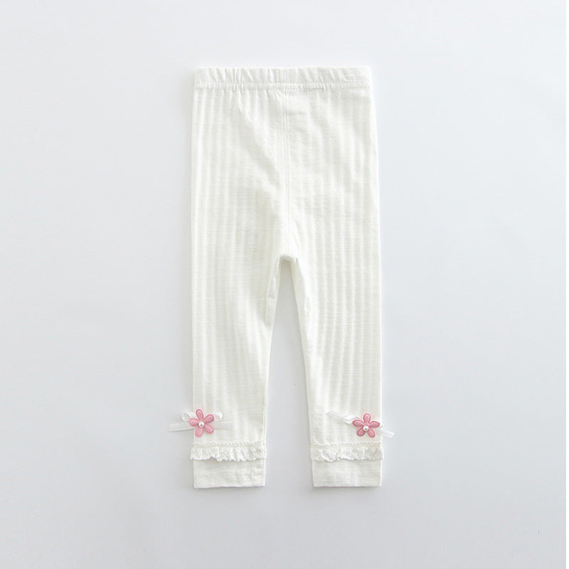 Baby Girl's Leggings w Little Flower Decoration - 0524 - Little Kooma