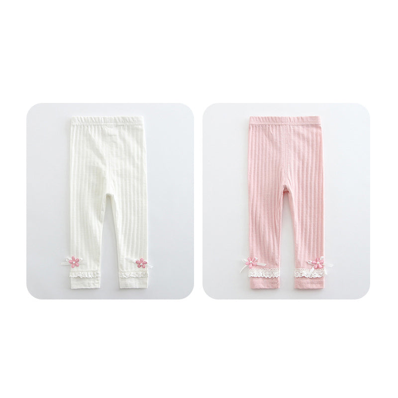Baby Girl's Leggings w Little Flower Decoration - 0524 - Little Kooma