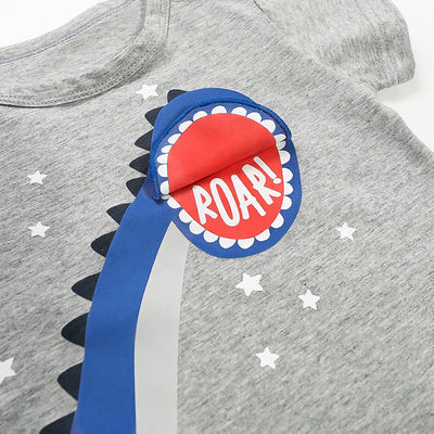 Baby Grey Romper w Blue Dinosaur - 0616 - Little Kooma