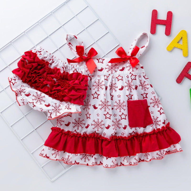 Baby Girl Christmas Outfit Snow Flakes Camisole n Knickers 2 Piece Set - 1124 - Little Kooma