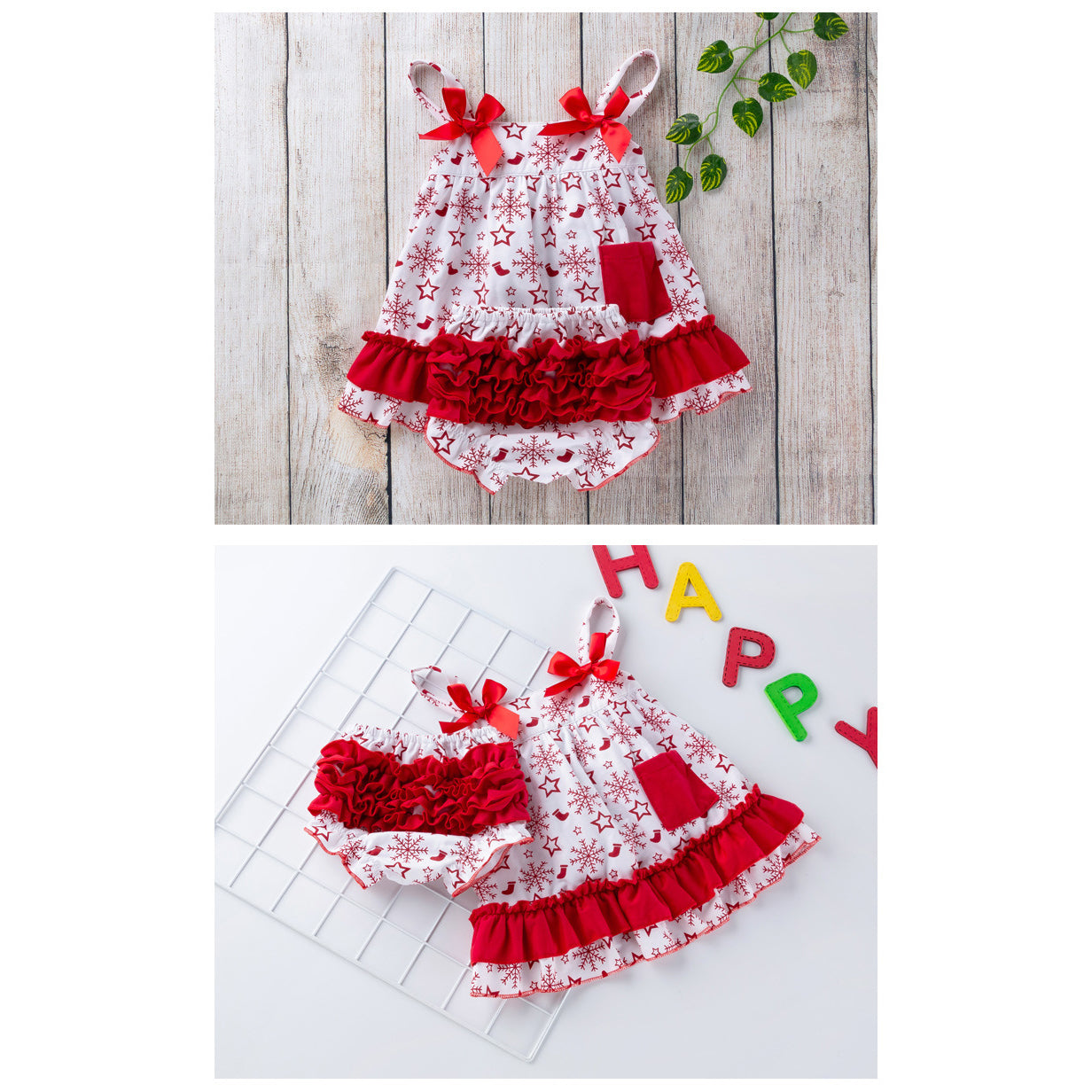 Baby Girl Christmas Outfit Snow Flakes Camisole n Knickers 2 Piece Set - 1124 - Little Kooma