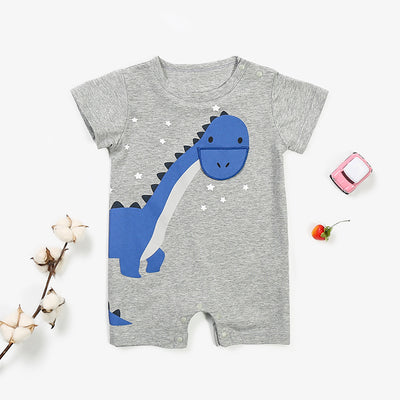 Baby Grey Romper w Blue Dinosaur - 0616 - Little Kooma