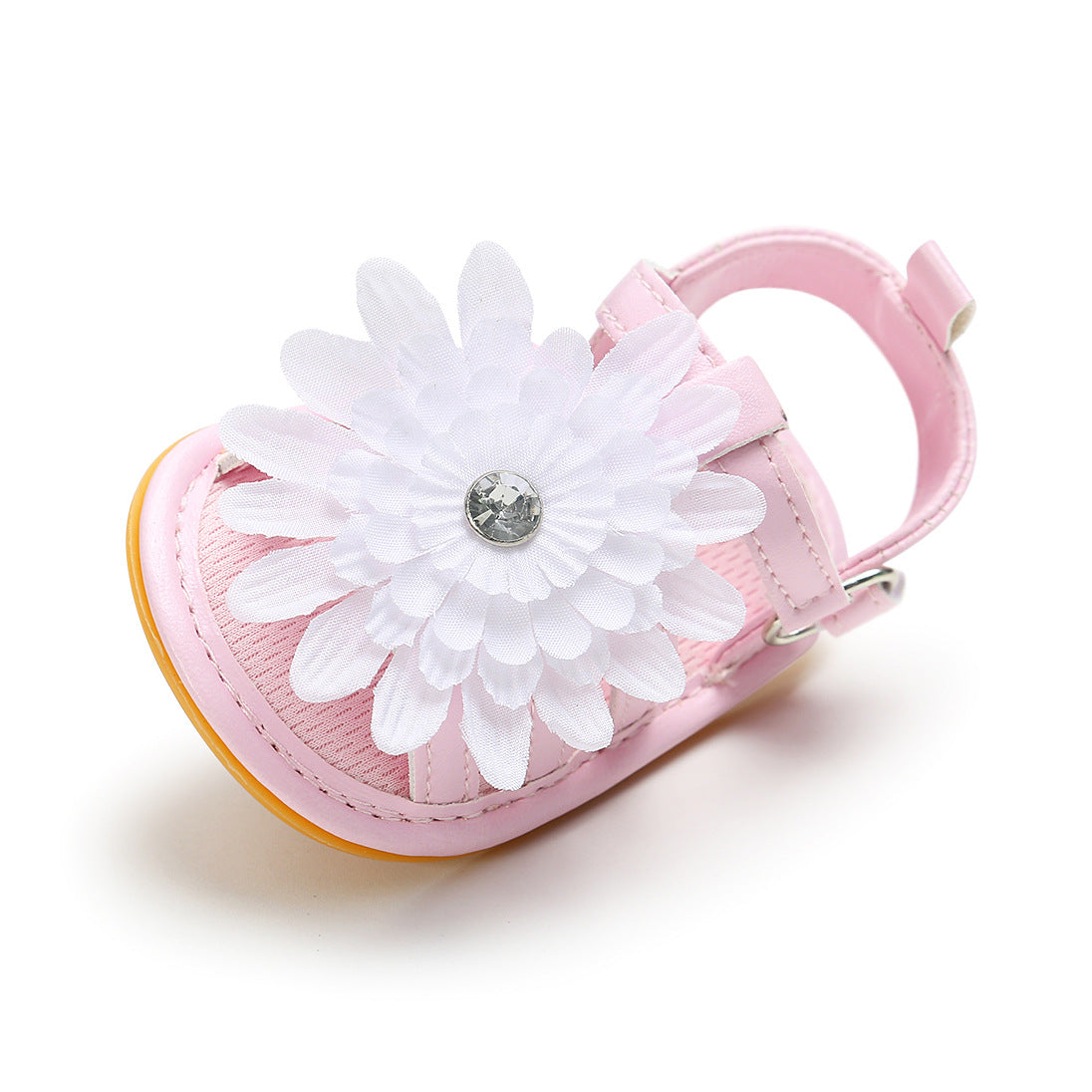 Baby Girl Anti-slip PU Leather Sandal White Chrysanthemum Magic Tape - 0912 - Little Kooma
