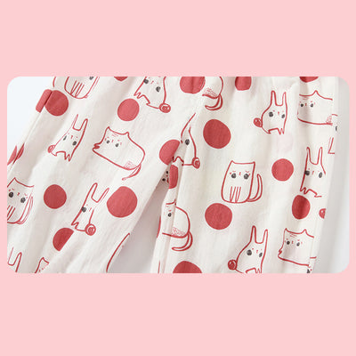 Baby Girl's Cotton Pants w Bunnies n Cats - Little Kooma