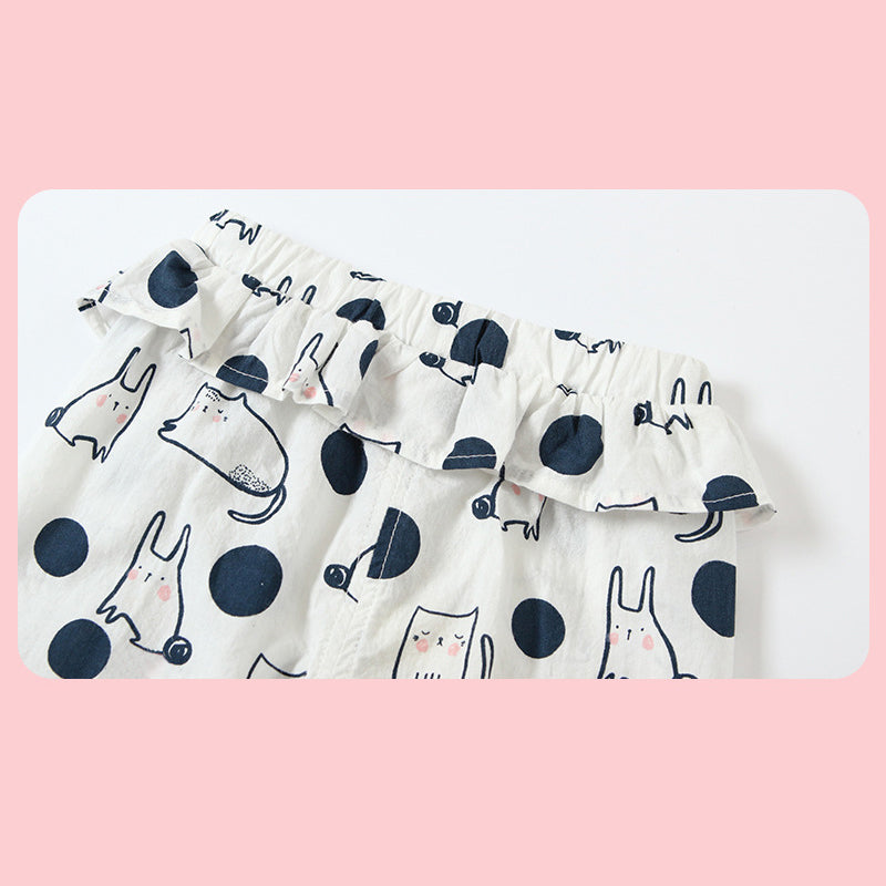 Baby Girl's Cotton Pants w Bunnies n Cats - Little Kooma