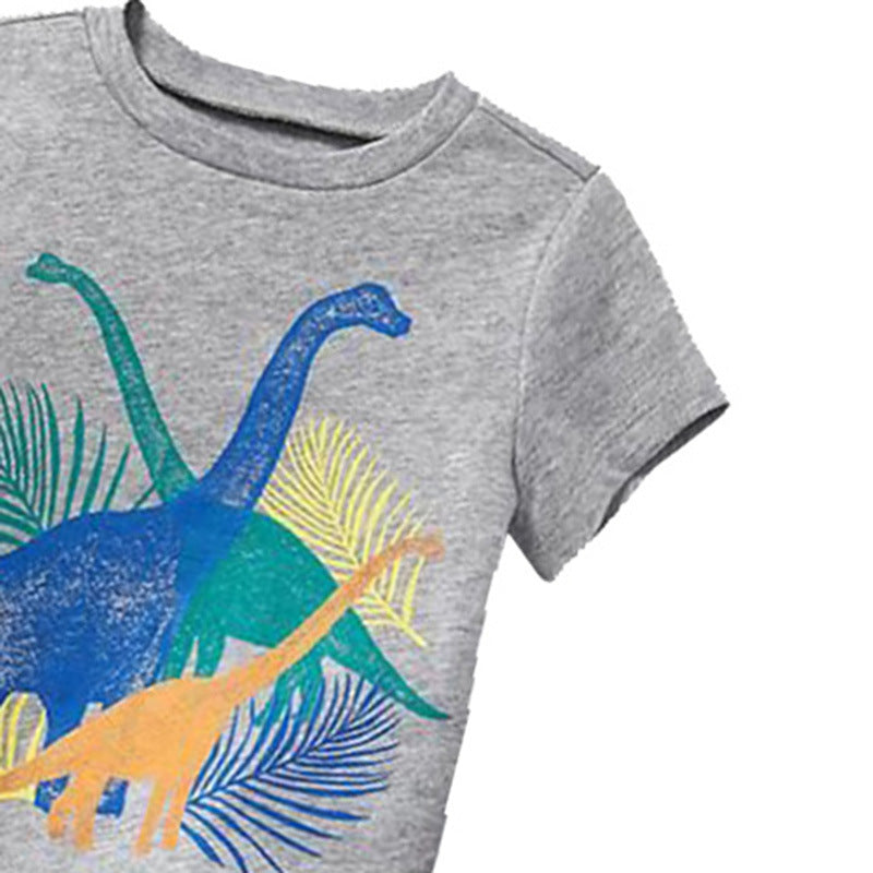 Kids Baby Boy's Grey Dinosaur T-shirt Dark Blue Shorts Set - 1021 - Little Kooma