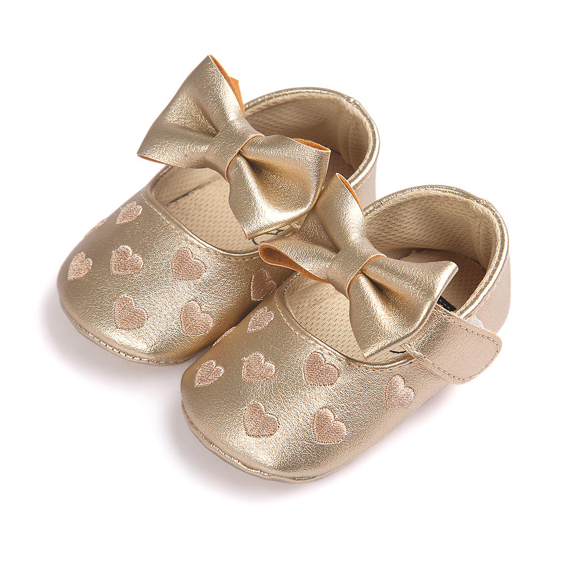 Baby Girl PU Leather Flats Embroidered Hearts Magic Tape - 0912 - Little Kooma