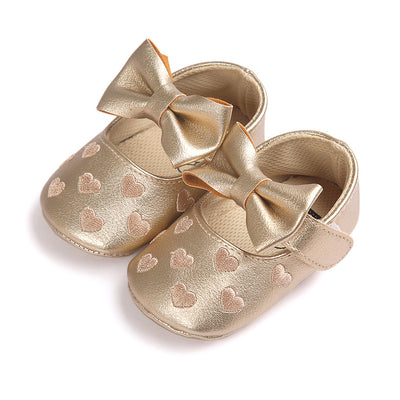 Baby Girl PU Leather Flats Embroidered Hearts Magic Tape - 0912 - Little Kooma