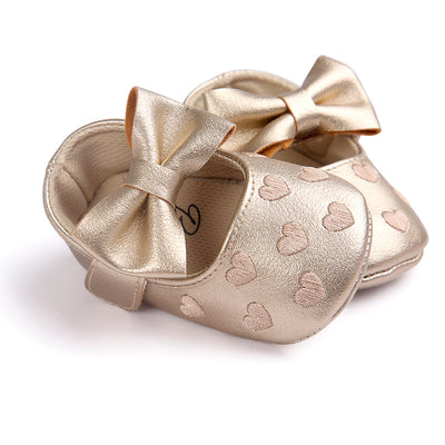 Baby Girl PU Leather Flats Embroidered Hearts Magic Tape - 0912 - Little Kooma
