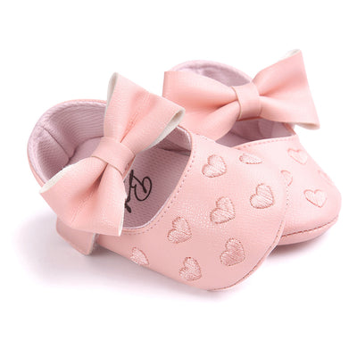 Baby Girl PU Leather Flats Embroidered Hearts Magic Tape - 0912 - Little Kooma