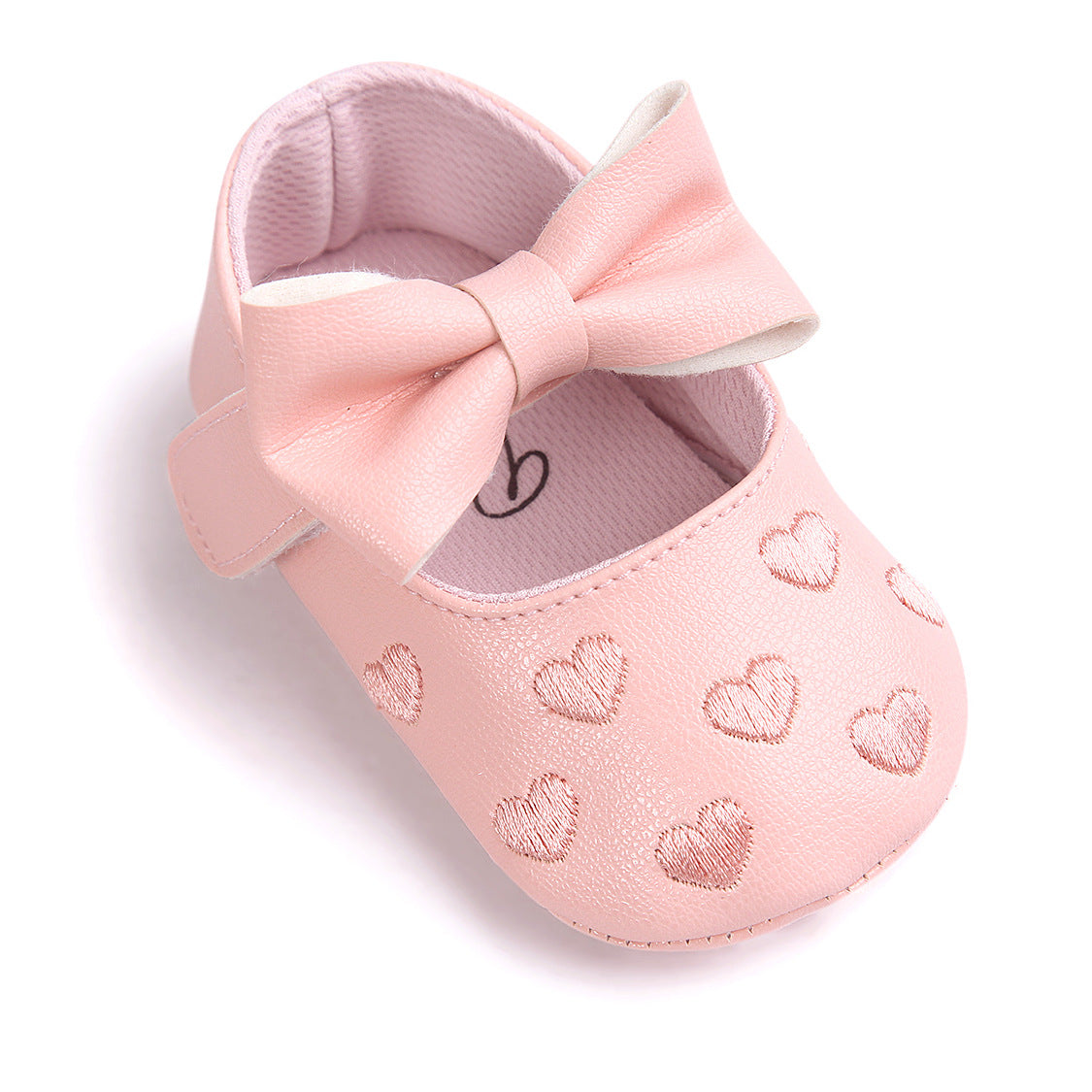Baby Girl PU Leather Flats Embroidered Hearts Magic Tape - 0912 - Little Kooma