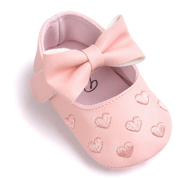 Baby Girl PU Leather Flats Embroidered Hearts Magic Tape - 0912 - Little Kooma