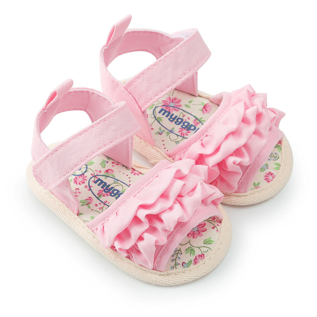 Baby Girl Ruffled Floral Sandals Magic Tape - Little Kooma