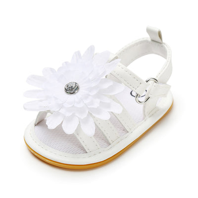 Baby Girl Anti-slip PU Leather Sandal White Chrysanthemum Magic Tape - 0912 - Little Kooma