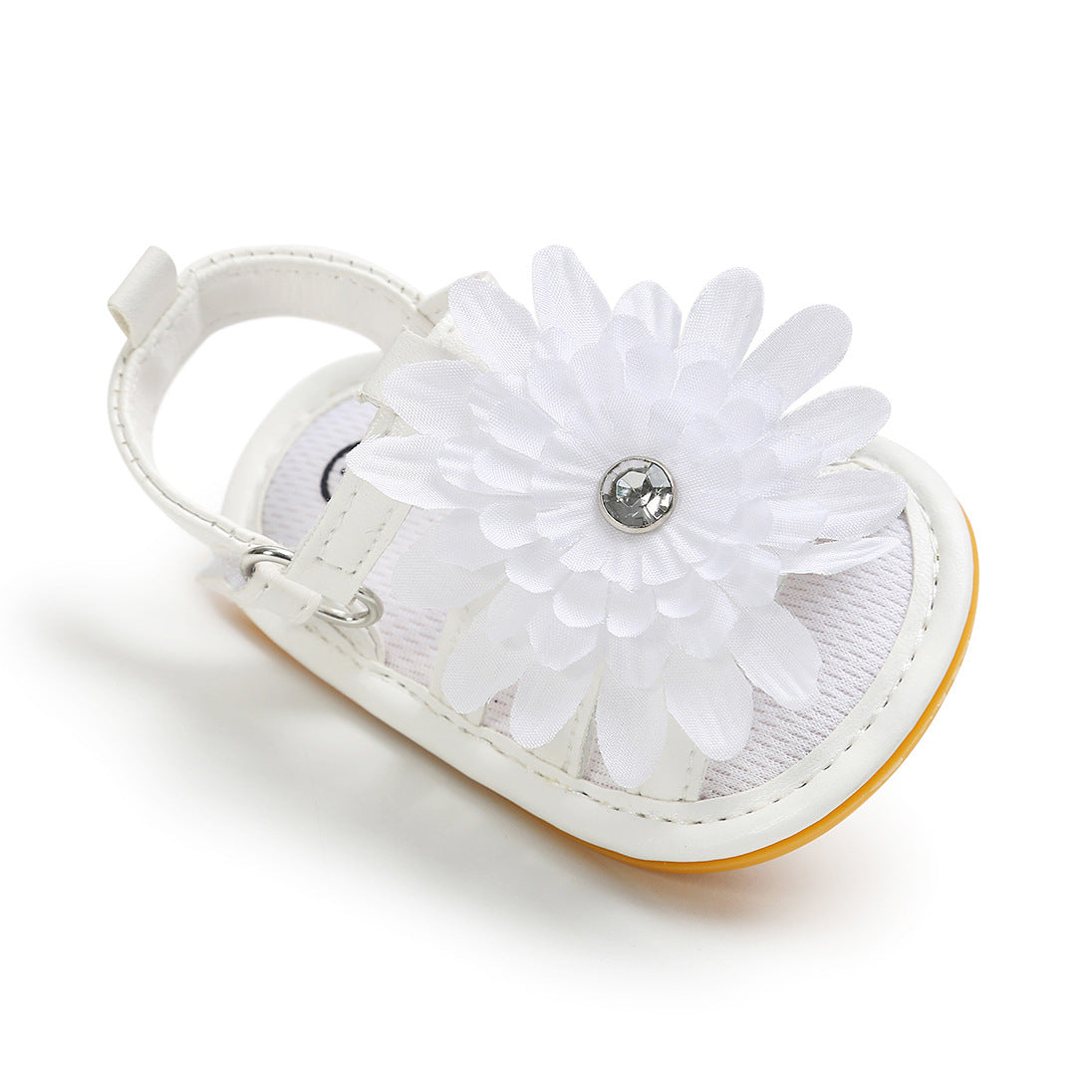 Baby Girl Anti-slip PU Leather Sandal White Chrysanthemum Magic Tape - 0912 - Little Kooma