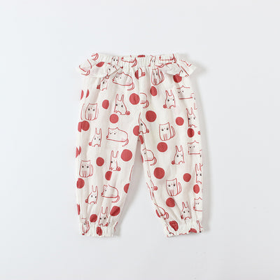 Baby Girl's Cotton Pants w Bunnies n Cats - Little Kooma