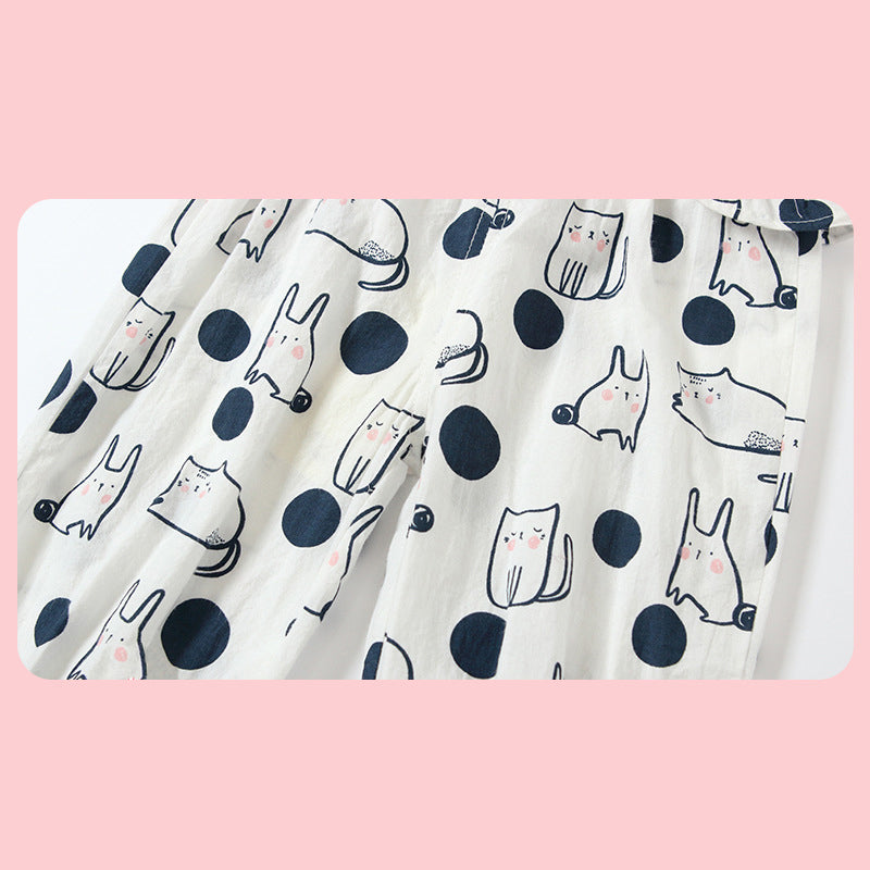 Baby Girl's Cotton Pants w Bunnies n Cats - Little Kooma