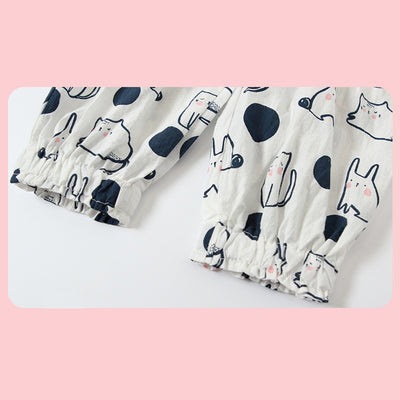 Baby Girl's Cotton Pants w Bunnies n Cats - Little Kooma