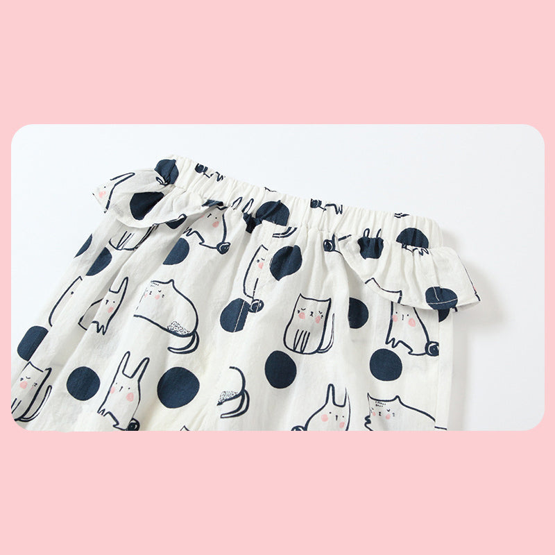 Baby Girl's Cotton Pants w Bunnies n Cats - Little Kooma