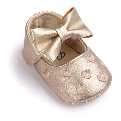 Baby Girl PU Leather Flats Embroidered Hearts Magic Tape - 0912 - Little Kooma