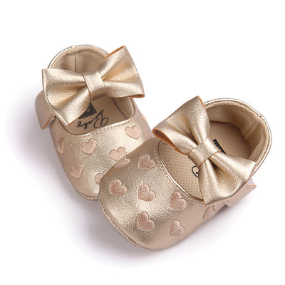 Baby Girl PU Leather Flats Embroidered Hearts Magic Tape - 0912 - Little Kooma