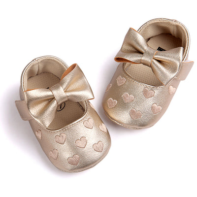 Baby Girl PU Leather Flats Embroidered Hearts Magic Tape - 0912 - Little Kooma