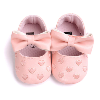 Baby Girl PU Leather Flats Embroidered Hearts Magic Tape - 0912 - Little Kooma