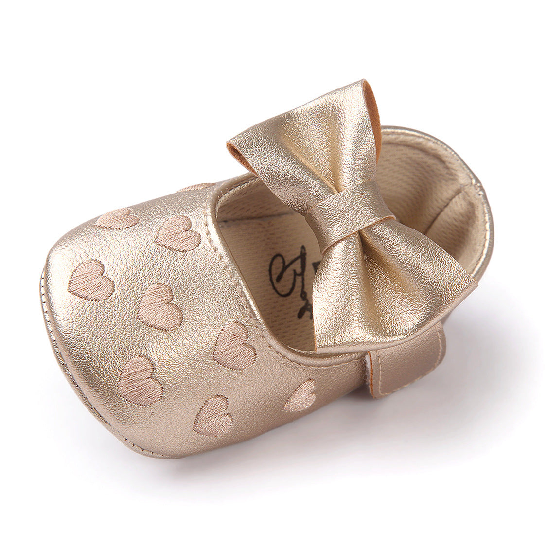 Baby Girl PU Leather Flats Embroidered Hearts Magic Tape - 0912 - Little Kooma