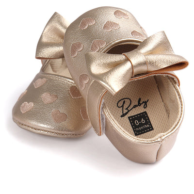 Baby Girl PU Leather Flats Embroidered Hearts Magic Tape - 0912 - Little Kooma