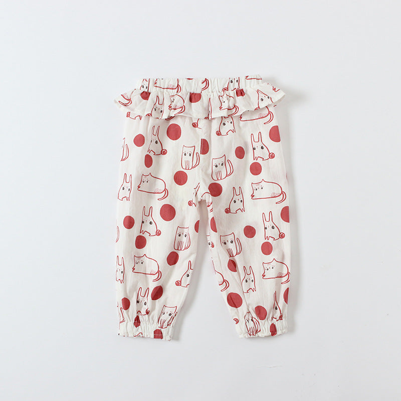 Baby Girl's Cotton Pants w Bunnies n Cats - Little Kooma