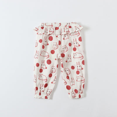 Baby Girl's Cotton Pants w Bunnies n Cats - Little Kooma