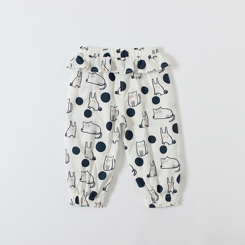 Baby Girl's Cotton Pants w Bunnies n Cats - Little Kooma