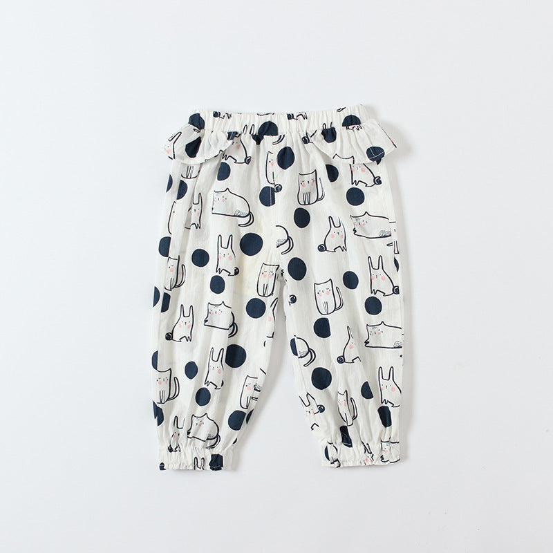 Baby Girl's Cotton Pants w Bunnies n Cats - Little Kooma