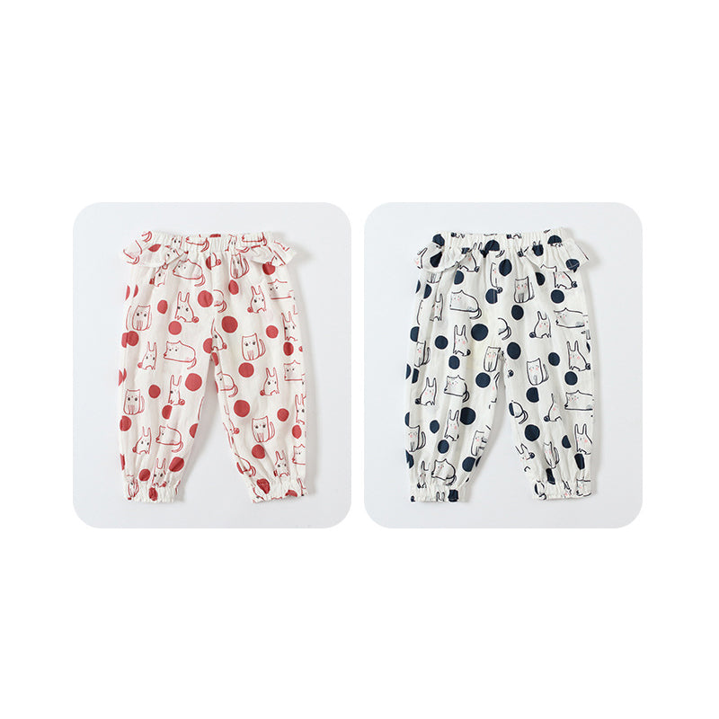 Baby Girl's Cotton Pants w Bunnies n Cats - Little Kooma