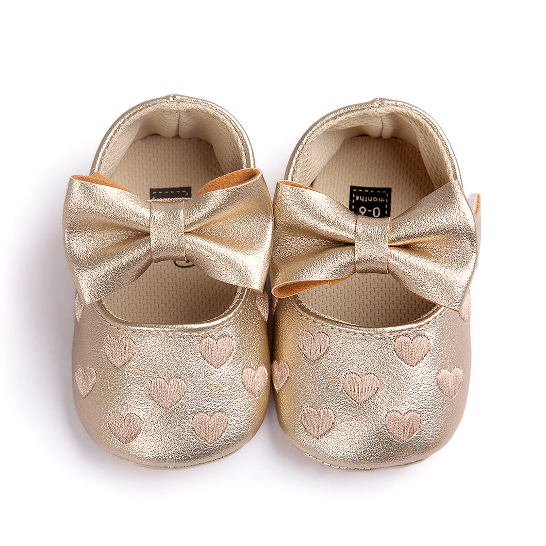 Baby Girl PU Leather Flats Embroidered Hearts Magic Tape - 0912 - Little Kooma