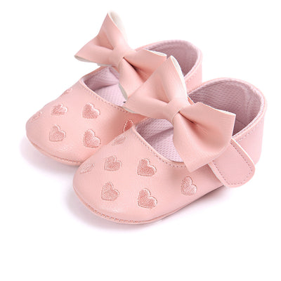 Baby Girl PU Leather Flats Embroidered Hearts Magic Tape - 0912 - Little Kooma