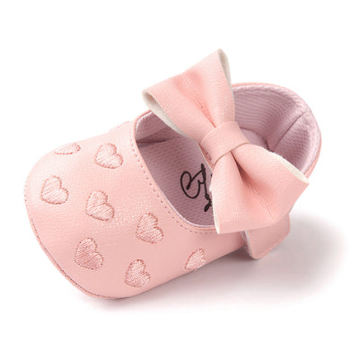 Baby Girl PU Leather Flats Embroidered Hearts Magic Tape - 0912 - Little Kooma