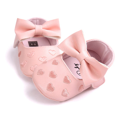 Baby Girl PU Leather Flats Embroidered Hearts Magic Tape - 0912 - Little Kooma