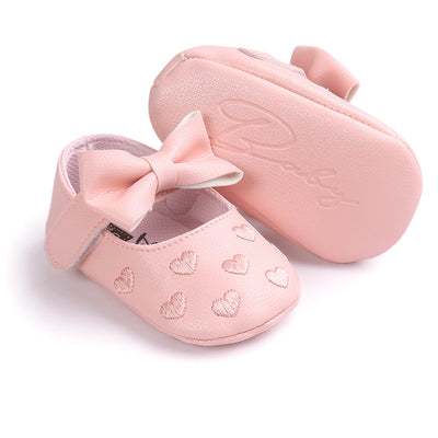 Baby Girl PU Leather Flats Embroidered Hearts Magic Tape - 0912 - Little Kooma