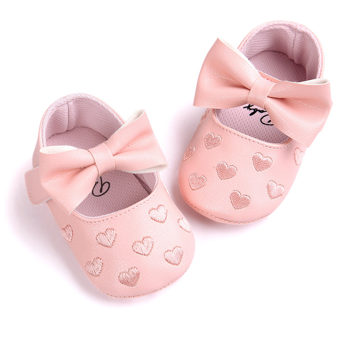 Baby Girl PU Leather Flats Embroidered Hearts Magic Tape - 0912 - Little Kooma