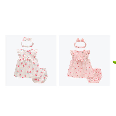 Baby Girl Strawberry Dress n Knicker n Headwrap 3 Piece Set - Little Kooma