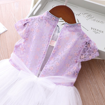 Girls Voile Lace Splicing Cheongsam Dress w Bag - Little Kooma