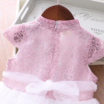 Girls Voile Lace Splicing Cheongsam Dress w Bag - Little Kooma