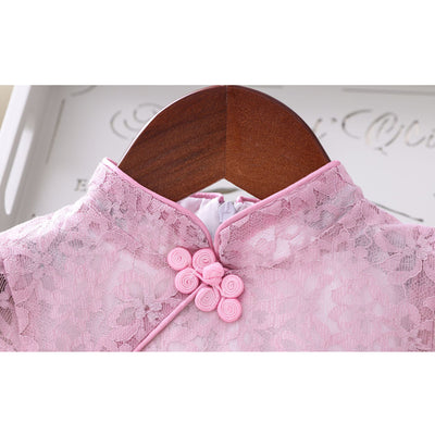 Girls Voile Lace Splicing Cheongsam Dress w Bag - Little Kooma