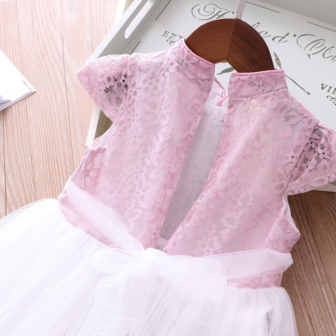 Girls Voile Lace Splicing Cheongsam Dress w Bag - Little Kooma