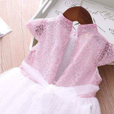 Girls Voile Lace Splicing Cheongsam Dress w Bag - Little Kooma