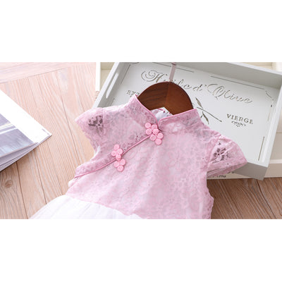 Girls Voile Lace Splicing Cheongsam Dress w Bag - Little Kooma