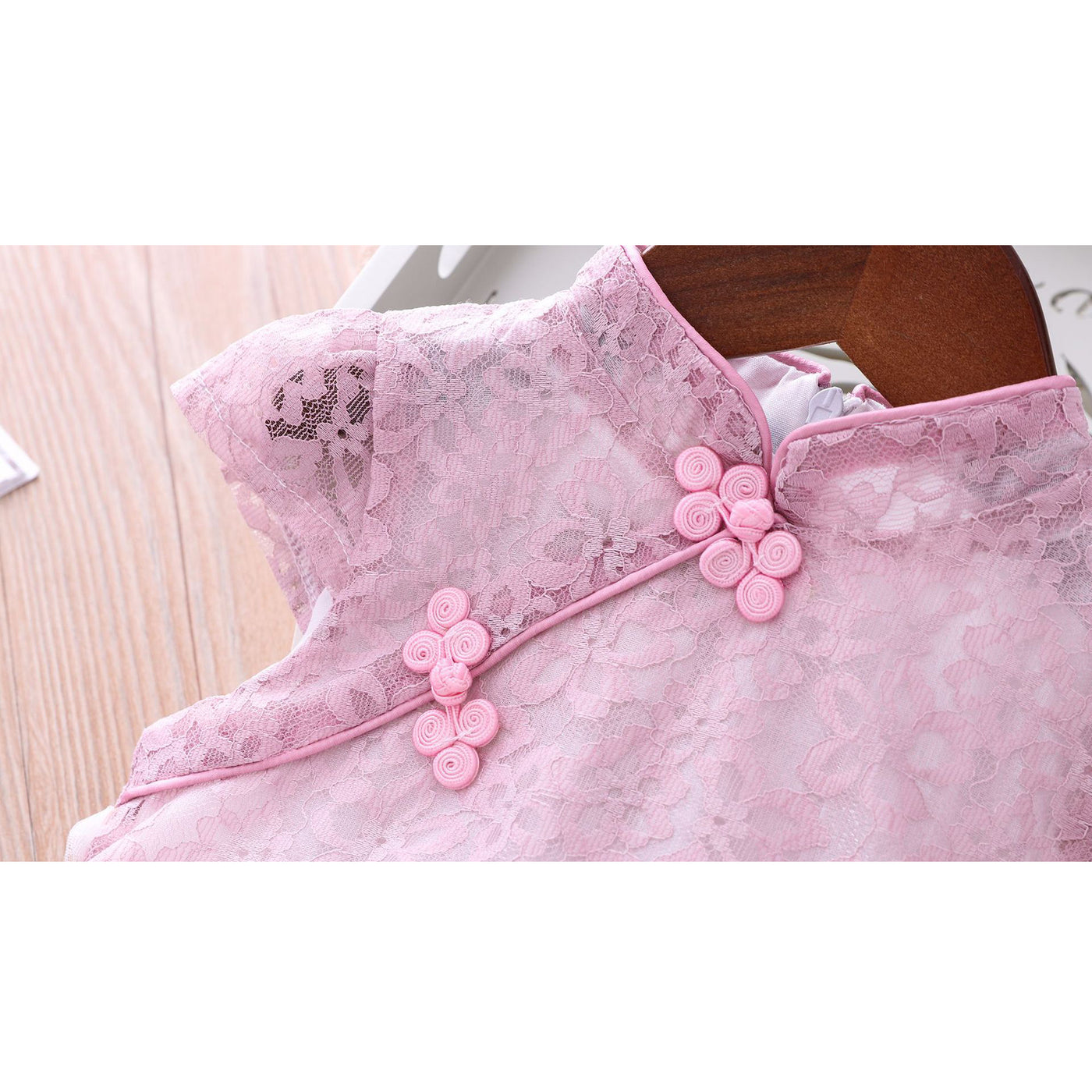 Girls Voile Lace Splicing Cheongsam Dress w Bag - Little Kooma