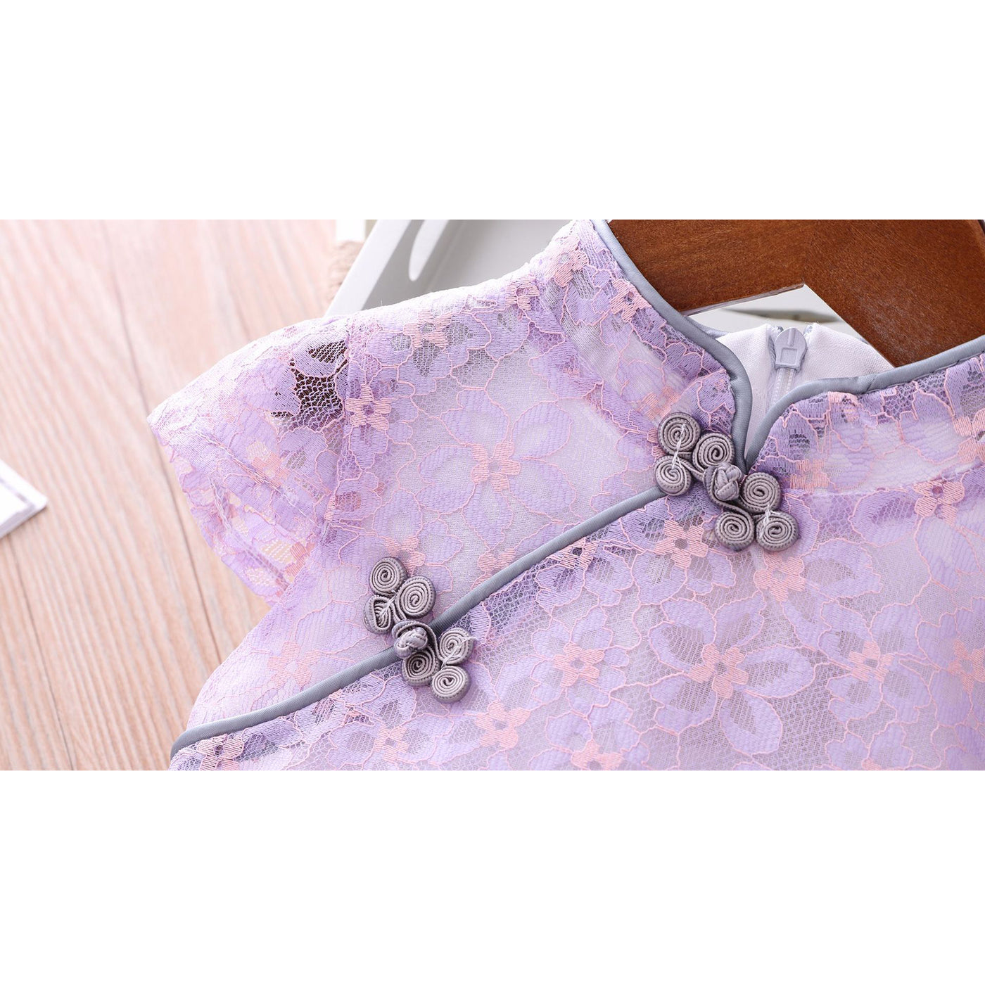 Girls Voile Lace Splicing Cheongsam Dress w Bag - Little Kooma